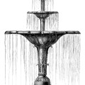 water fountain, vintage engraving, garden clip art, black and white clipart, Victorian fountain image