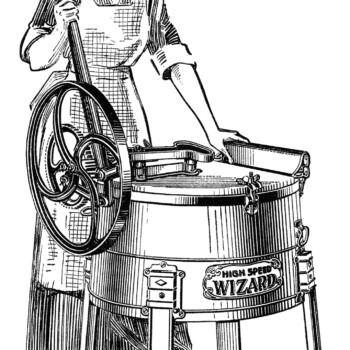 antique washing machine, vintage clothes washer, old fashioned laundry, vintage clipart housework, black and white clip art,