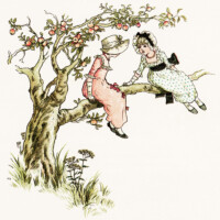 kate greenaway, marigold garden, in an apple tree, victorian girl clip art, vintage printable storybook image