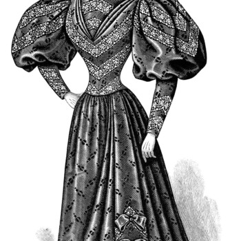 black and white clip art, Edwardian fashion, vintage dress clipart, Victorian lady, Victorian gown image, antique clothing for women