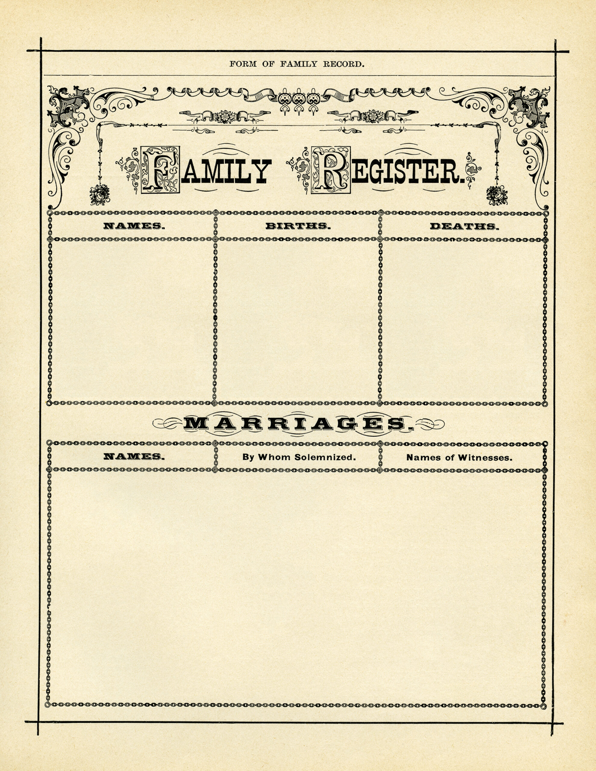 antique family register, genealogy form, family history form, black and white clip art, vintage family clipart