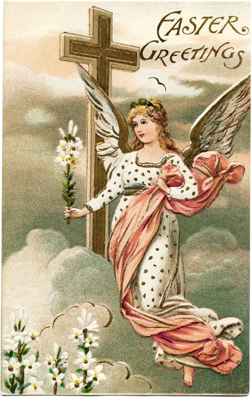 vintage easter postcard, angel card, old fashioned postcard graphic, printable easter, christian holiday image