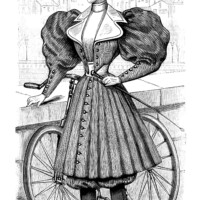 vintage French fashion, Victorian bicycle outfit, antique ladies clothing, black and white clip art, Victorian lady clipart