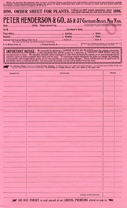 free vintage ephemera, pink order form, peter henderson & co, antique invoice printable
