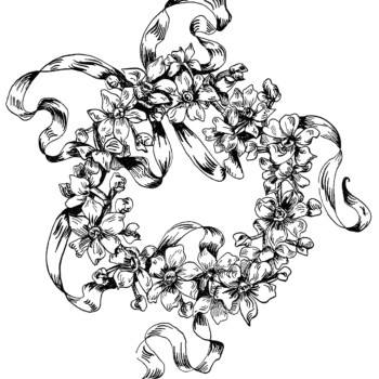 flower design illustration, black and white clipart, ornamental clip art, vintage flower drawing, floral embroidery pattern