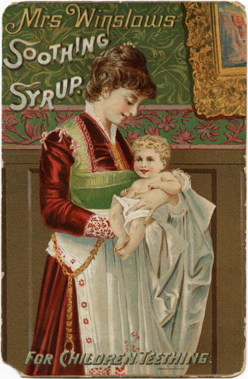 mrs winslow soothing syrup, victorian trade card, free vintage ephemera, 1888 calendar, mother holding baby printable