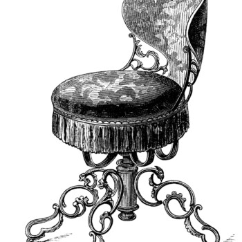 antique music chair, swivel music seat, black and white clip art, vintage chair engraving, old fashioned chair clipart
