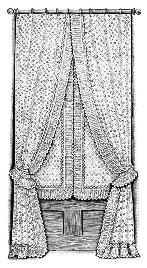 French shirred shade, antique window covering, vintage window clipart, black and white clip art, old fashioned curtain illustration