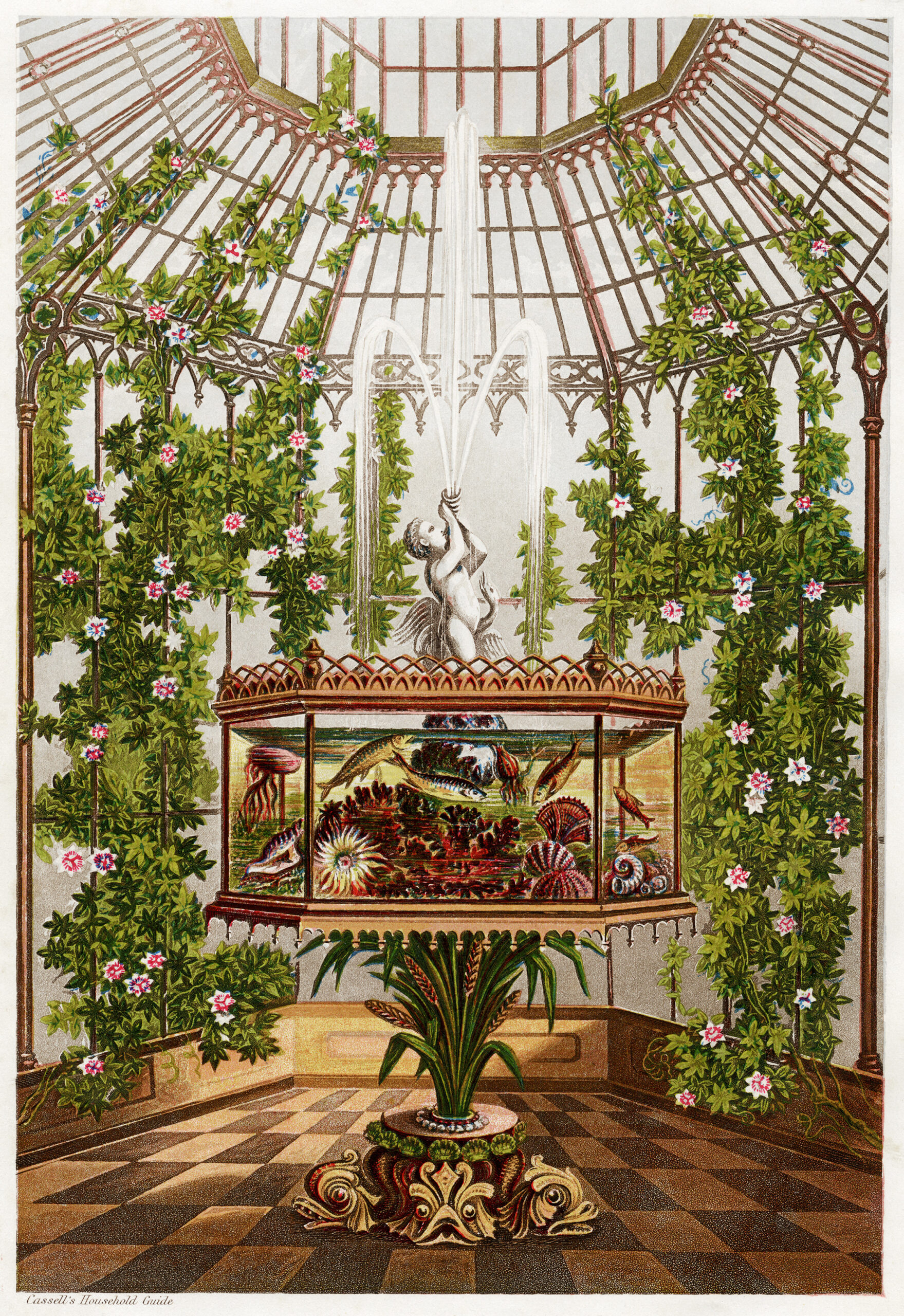 conservatory and aquarium, cassell's household guide, free vintage clipart, glass room image