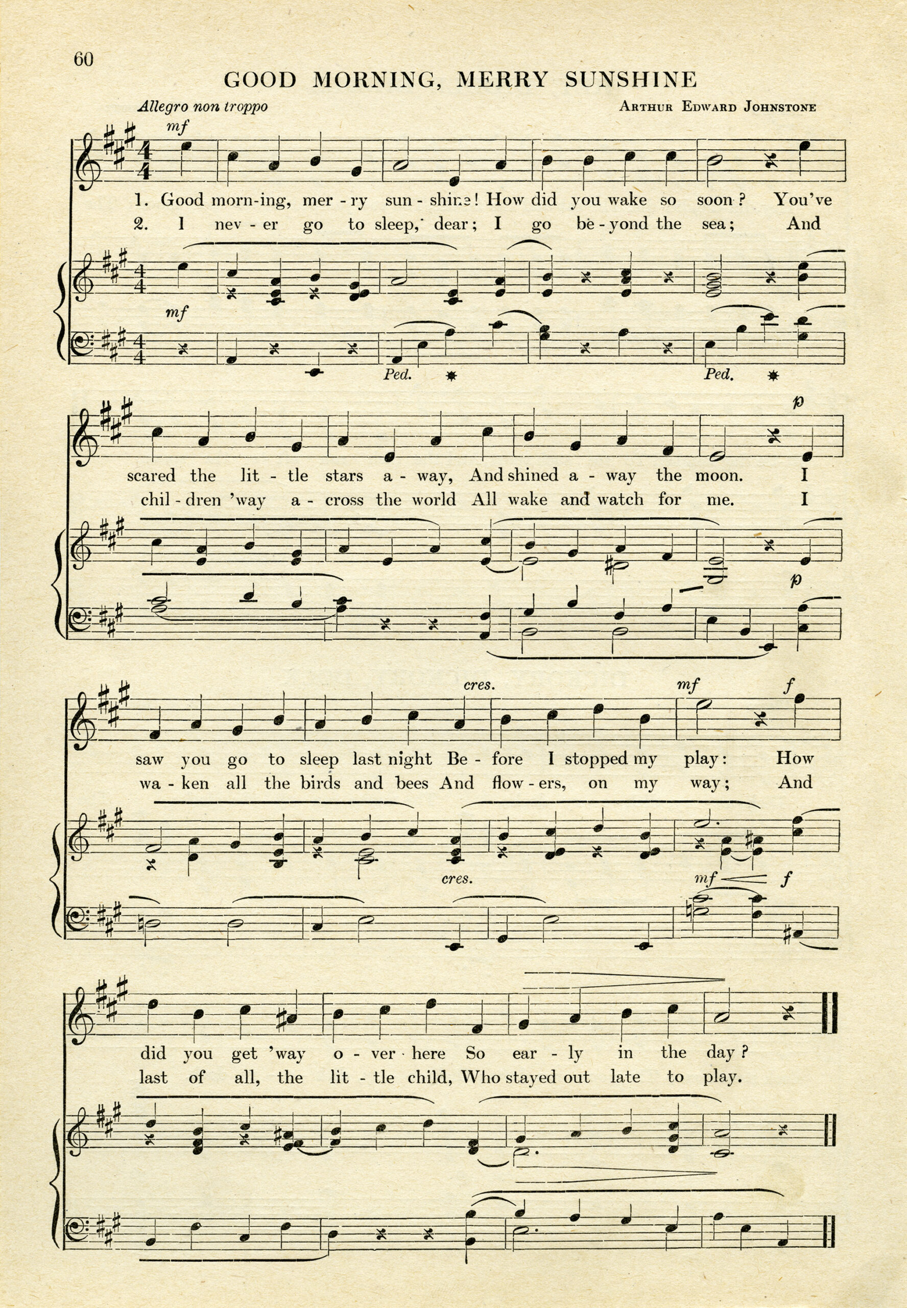 vintage sheet music, digital download, music page, old book page, sunshine song, arthur edward johnstone