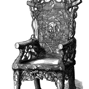 rustic chair clip art, chair engraving, black and white clipart, old fashioned furniture, victorian chair