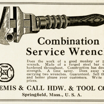 black and white clipart, vintage magazine advertisement, old fashioned wrench, antique tools clip art, free vintage graphics