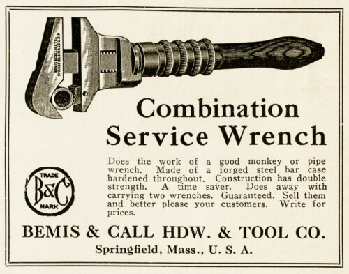 black and white clipart, vintage magazine advertisement, old fashioned wrench, antique tools clip art, free vintage graphics