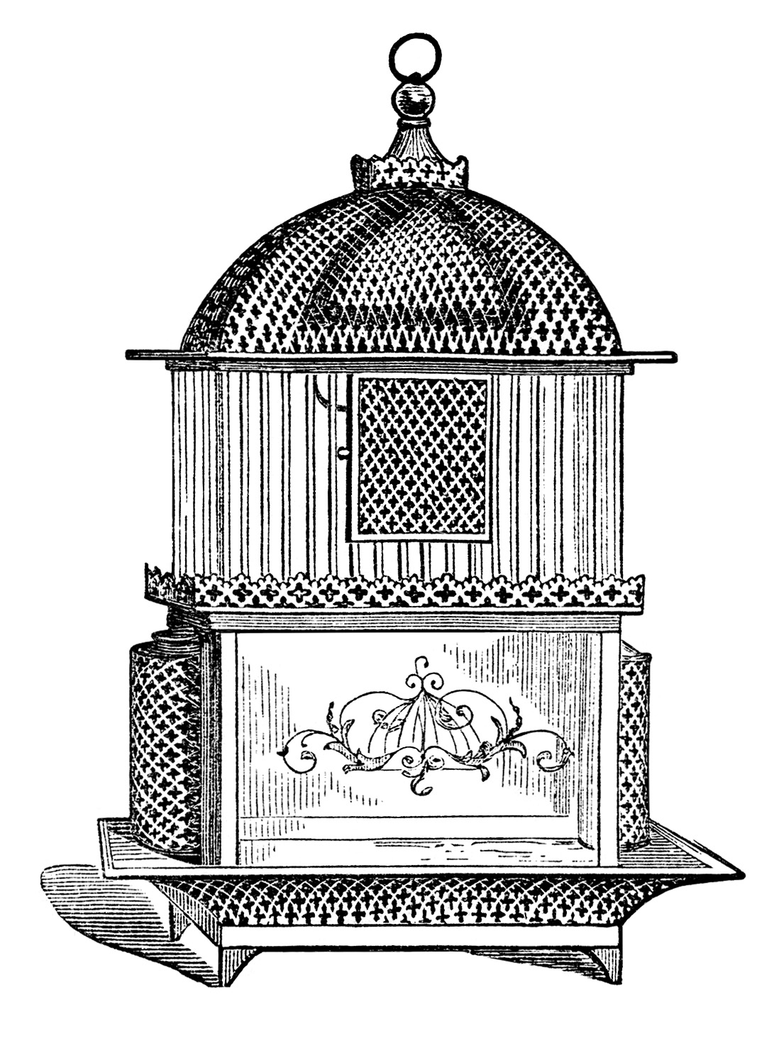 vintage birdcage clipart, black and white clip art, printable bird cage, antique cage for bird, birdcage image