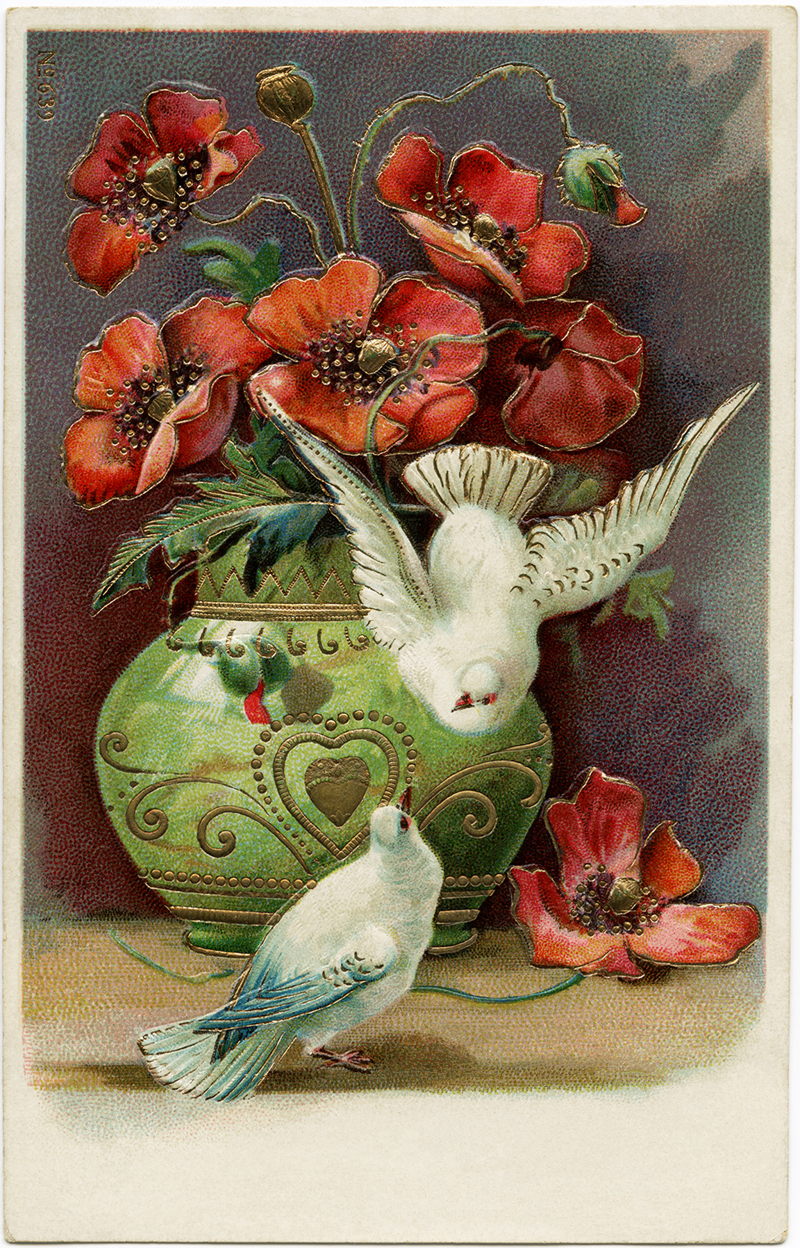 Two White Doves With Letter and Forget-Me-Nots Antique Best Wishes Postcard