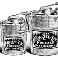 antique ice cream maker, old fashioned ice cream, black and white clipart, vintage advertising, vintage food clipart