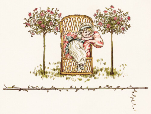 Kate Greenaway, sleeping girl, vintage storybook image, Victorian child clipart, free printable girl illustration
