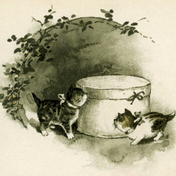 vintage kittens clip art, storybook illustration, free kitten printable, cats hat box image, cat clipart