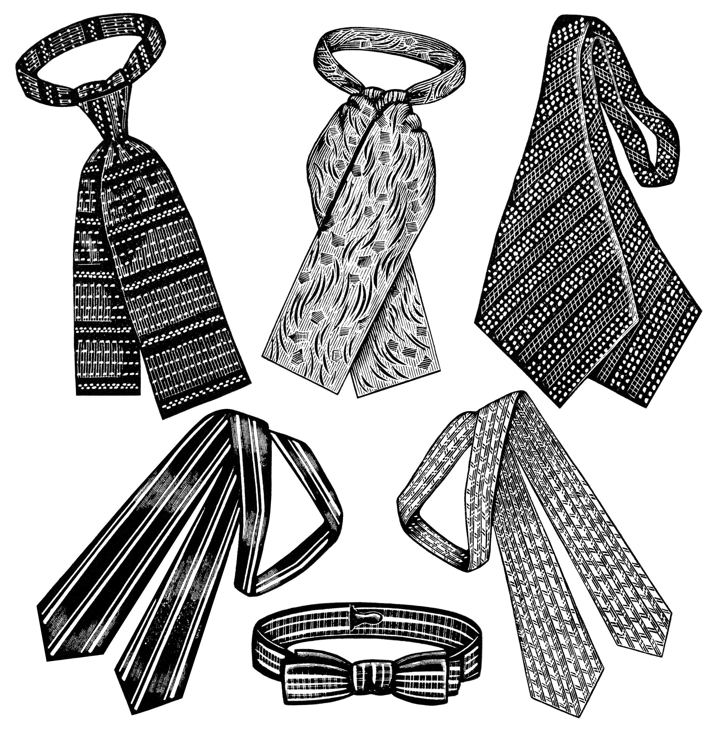 black and white clipart, vintage mens ties, clip art tie, old fashioned necktie, Victorian mens fashion, man's tie illustration