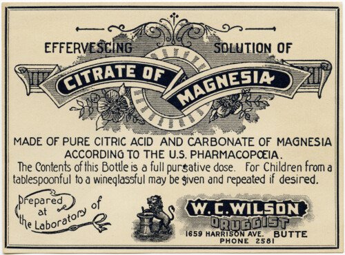 old poison label, citrate of magnesia, vintage pharmacy label, free vintage ephemera, antique medicine