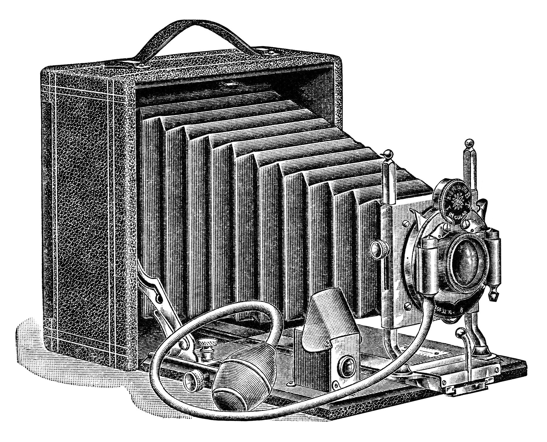 aged paper ephemera, old fashioned camera image, black and white clipart, antique camera illustration, vintage camera clip art, seroco camera ad, 1907 camera