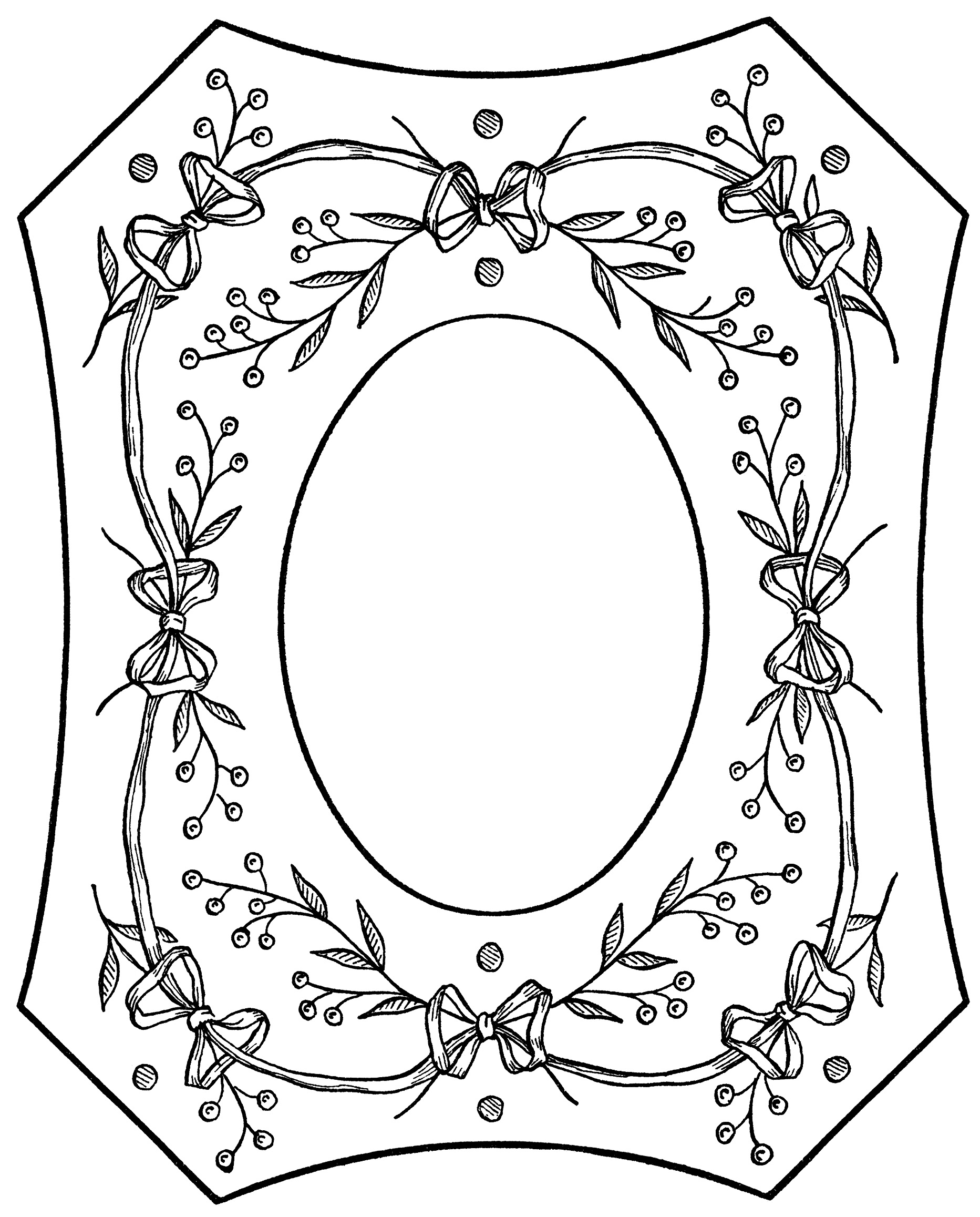 vintage embroidery pattern, Victorian clip art frame, black and white graphics, printable photo frame, ornate vintage graphics, berries and bows design