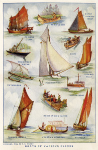 F E Wright boats, boats of various climes, vintage ship clipart color, sea clipart, printable boats book plate