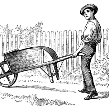 st Nicholas magazine illustration, vintage garden printable, boy pushing wheelbarrow, victorian boy clipart, black and white clip art