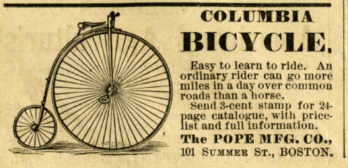 Columbia bicycle, steampunk bicycle graphics, antique bike illustration, vintage magazine advertisement, black and white bike clipart
