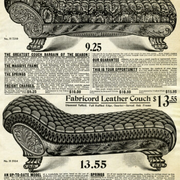 Victorian couch image, antique furniture clipart, black and white clip art, old catalog page, old fashioned sofa graphics