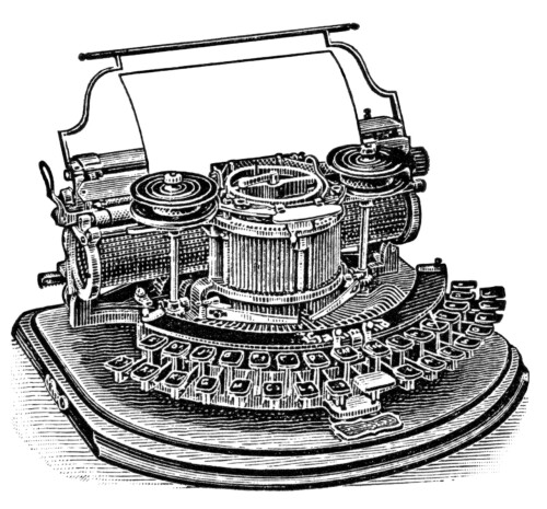 antique typewriter, black and white clipart, old magazine ad, vintage office clipart, Hammond typewriter illustration