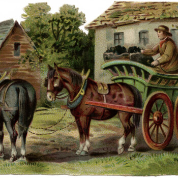 Victorian farm scene, horse drawn wagon clipart, old fashioned farmer, vintage farm clip art free, coal wagon image