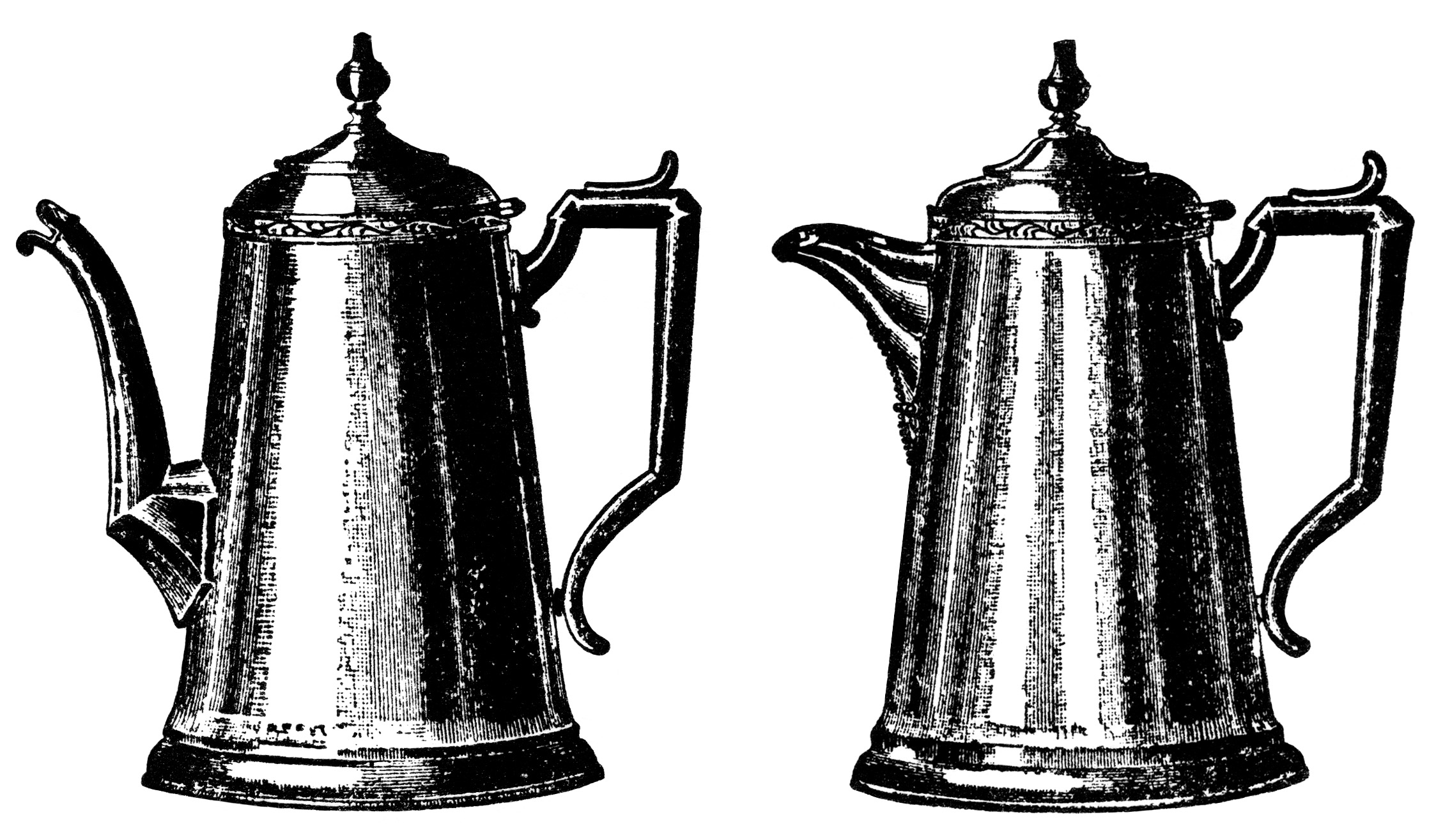 vintage tea pot clip art, coffee pot illustration, old catalogue ad, black and white graphics, vintage kitchen printable