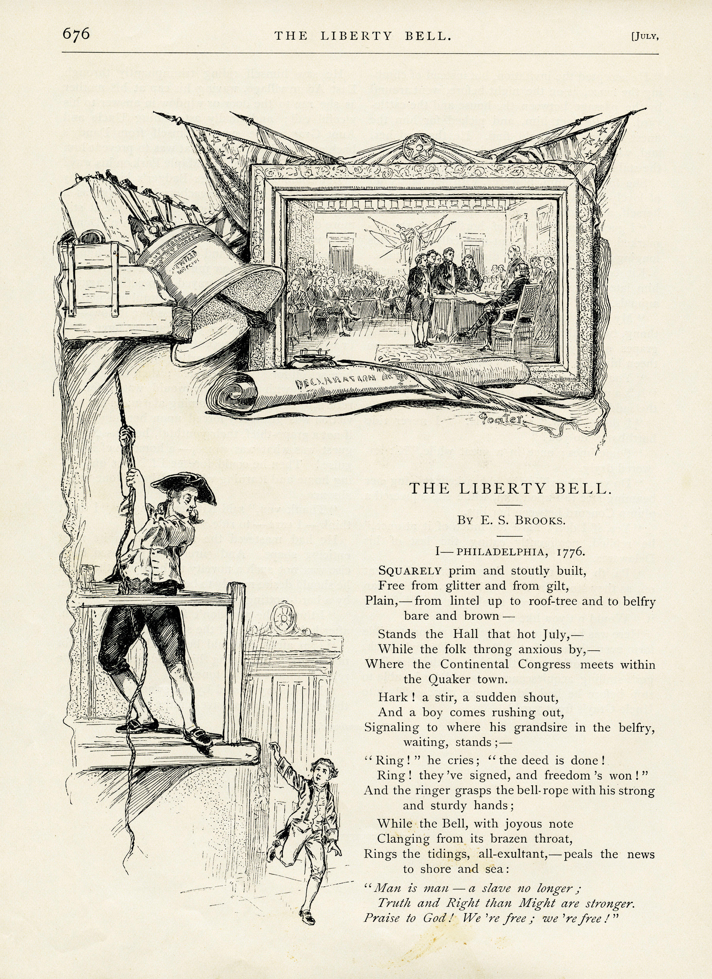 Liberty Bell, E S Brooks, Independence Day images, United States patriotic poem, July 4th, land of the free usa, vintage patriotic art