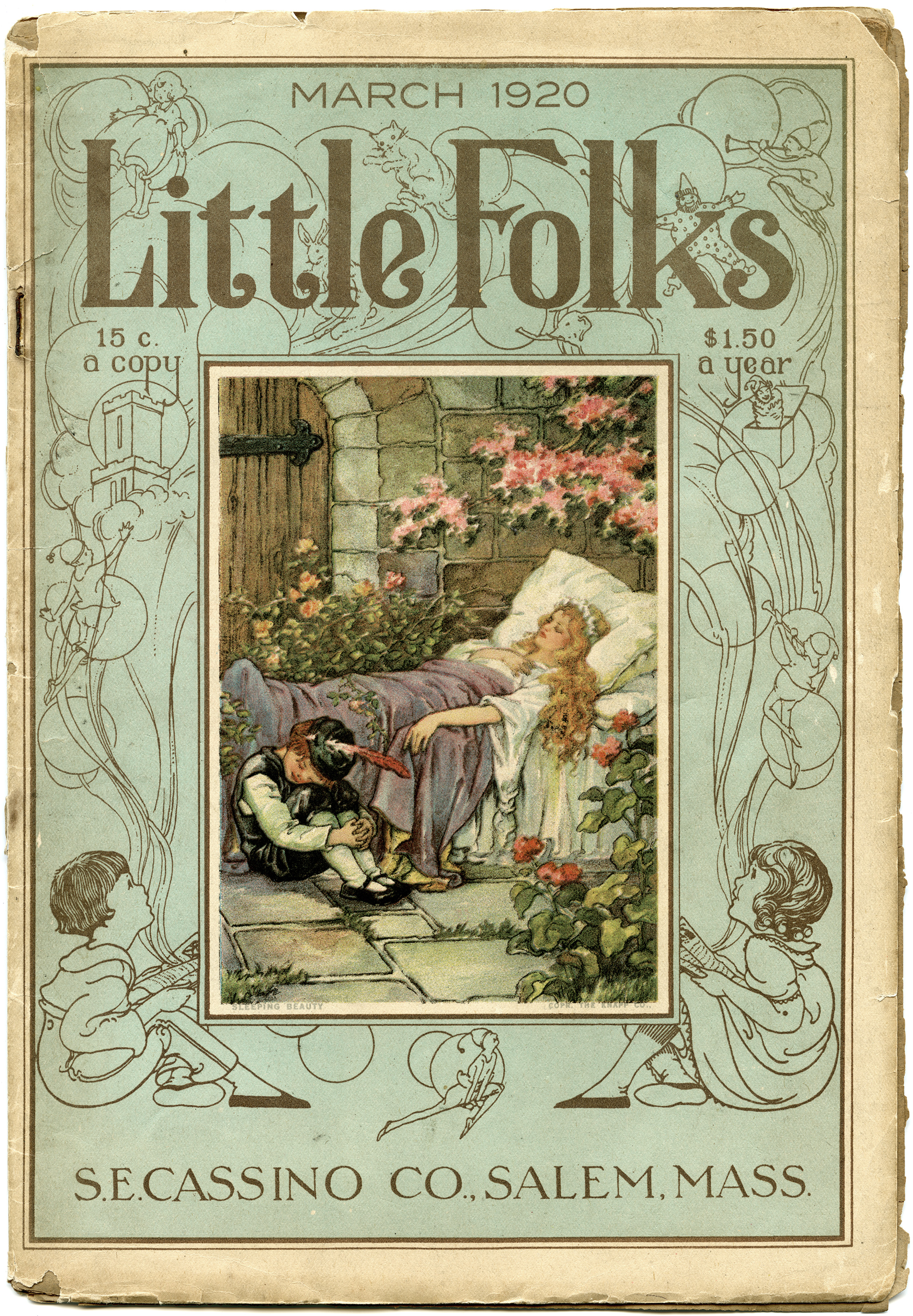 little folks magazine cover, public domain fairy tale, old book page, vintage paper graphics, sleeping beauty image