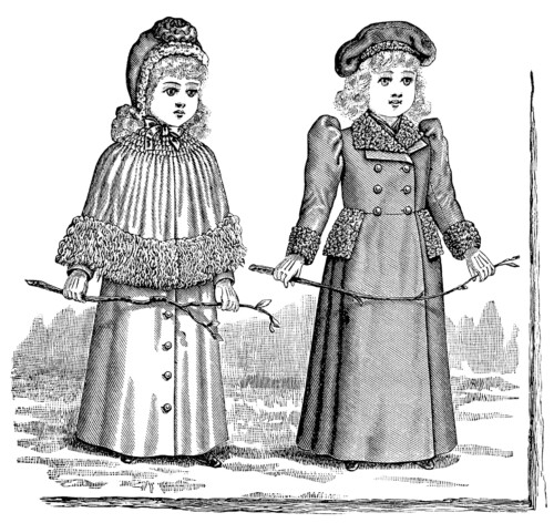 victorian girls fashion, old fashioned clothes for girls, vintage girls clothing clipart, vintage people clipart, black and white graphics