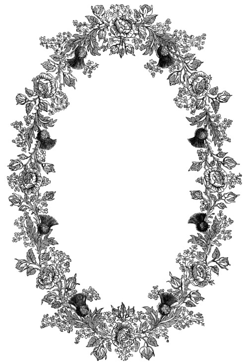 black and white clipart, ornamental floral illustration, ornate swirl design, vintage frame engraving, point embroidery pattern, vintage embroidery design