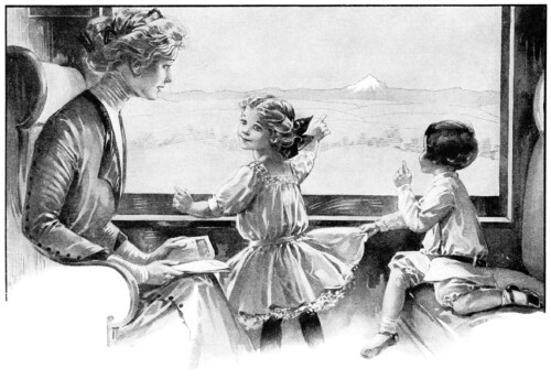 vintage magazine advertising, rocky mountain limited, rock island frisco lines, Victorian mother and children, vintage train clip art