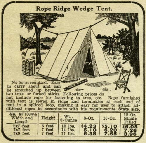 old fashioned tent, vintage camping clipart, wedge tent illustration, black and white clip art, antique catalogue advertising