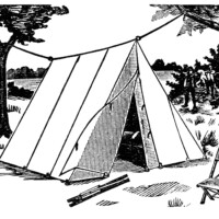 old fashioned tent, vintage camping clipart, wedge tent illustration, black and white clip art, antique catalogue advertising