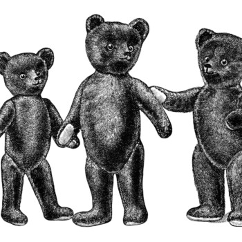 antique teddy bear, vintage teddybear clipart, black and white clip art, old fashioned toy, teddy bear illustration
