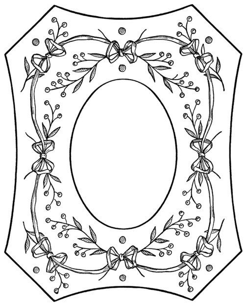 vintage embroidery pattern, Victorian clip art frame, black and white graphics, printable photo frame, ornate vintage graphics, berries and bows design