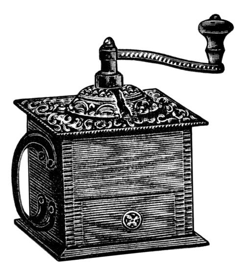 vintage coffee grinder, grinder clipart, black and white clip art, vintage kitchen graphics