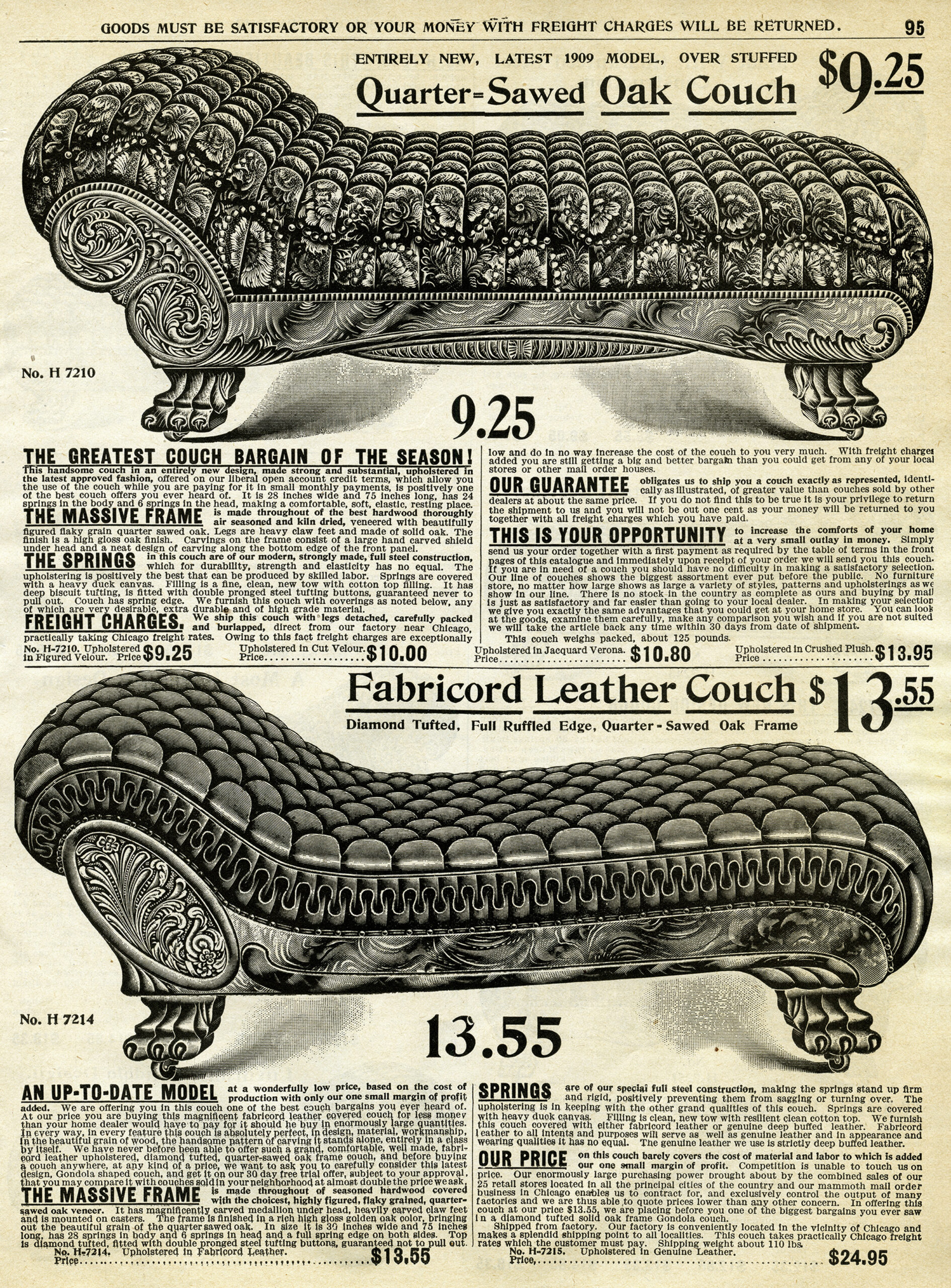 Victorian couch image, antique furniture clipart, black and white clip art, old catalog page, old fashioned sofa graphics