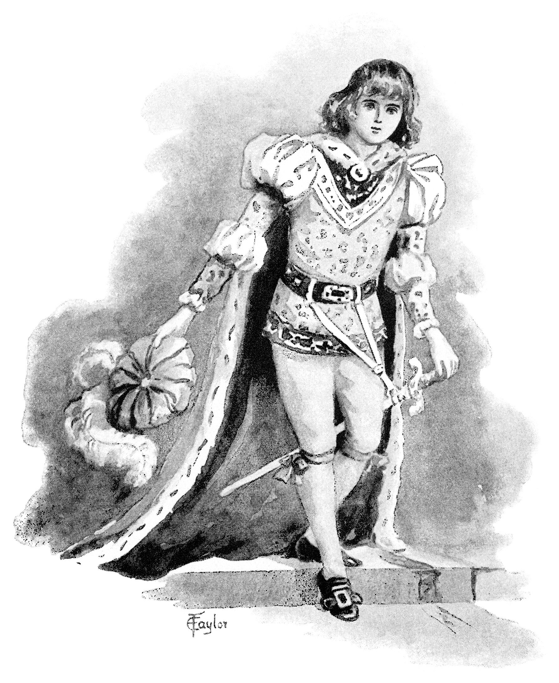 vintage fairytale prince, storybook clip art, black and white clipart, handsome Victorian prince, sunbeams and me, Raphael Tuck