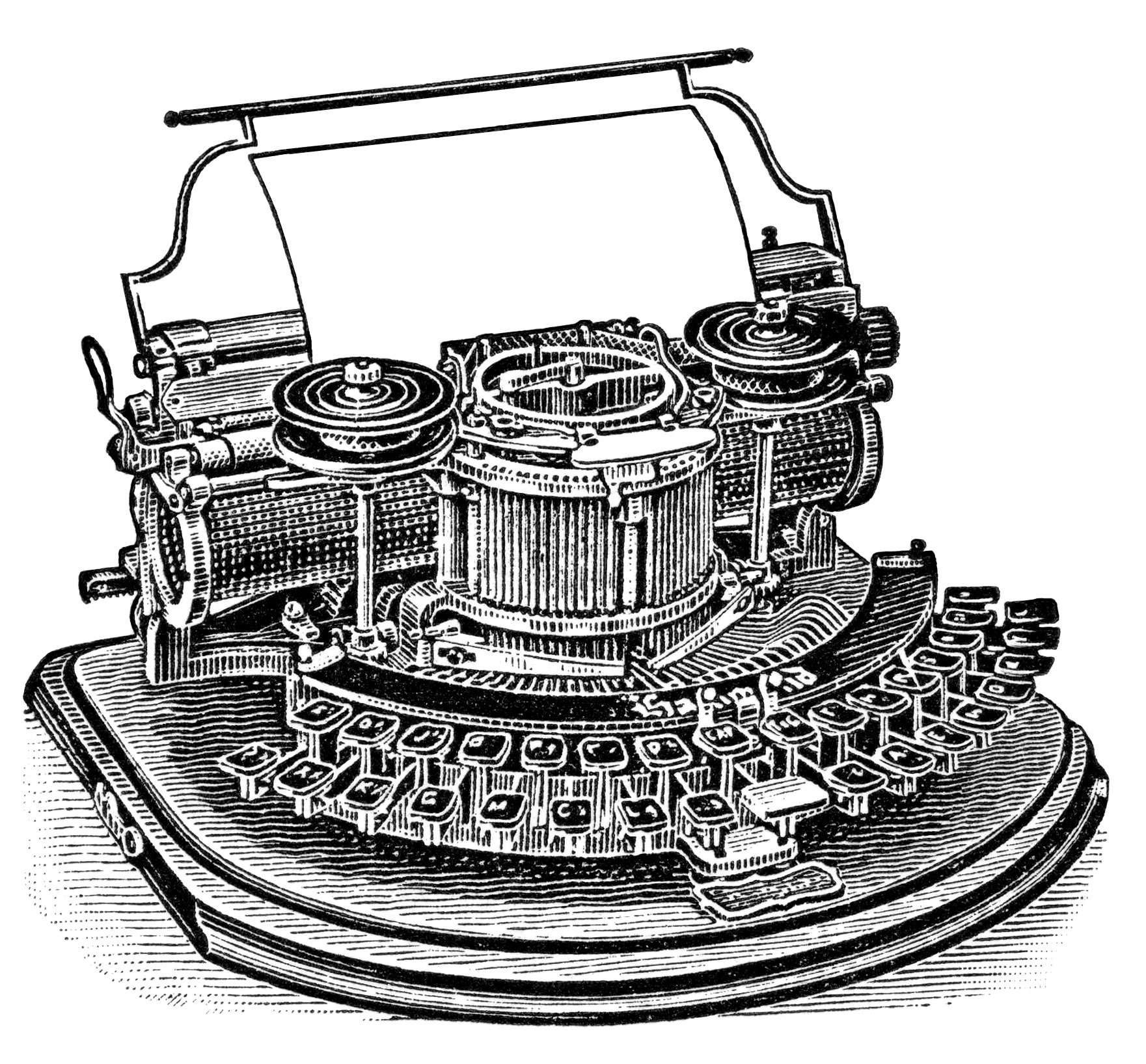 antique typewriter, black and white clipart, old magazine ad, vintage office clipart, Hammond typewriter illustration