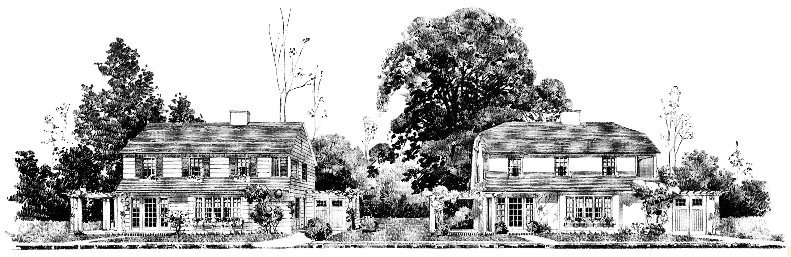 vintage floor plan, vintage house clipart, black and white graphics, early home attached garage, 1920 house and plans
