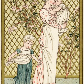 Kate Greenaway, vintage storybook clipart, mother child clip art, day in childs life image, Victorian mom children illustration