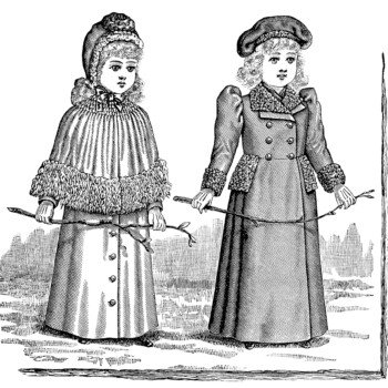 victorian girls fashion, old fashioned clothes for girls, vintage girls clothing clipart, vintage people clipart, black and white graphics