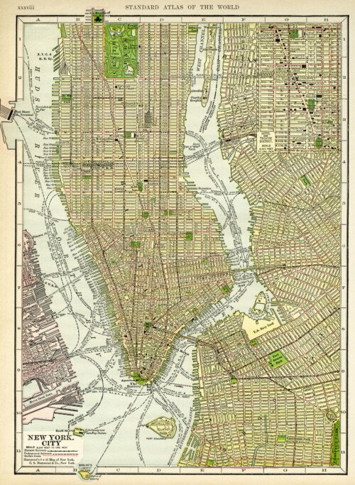 antique map image, free vintage ephemera, new york city map, old map to download